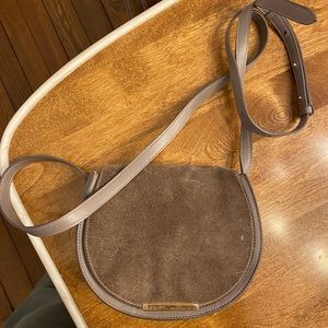 Cuyana taupe leather and suede saddle bag